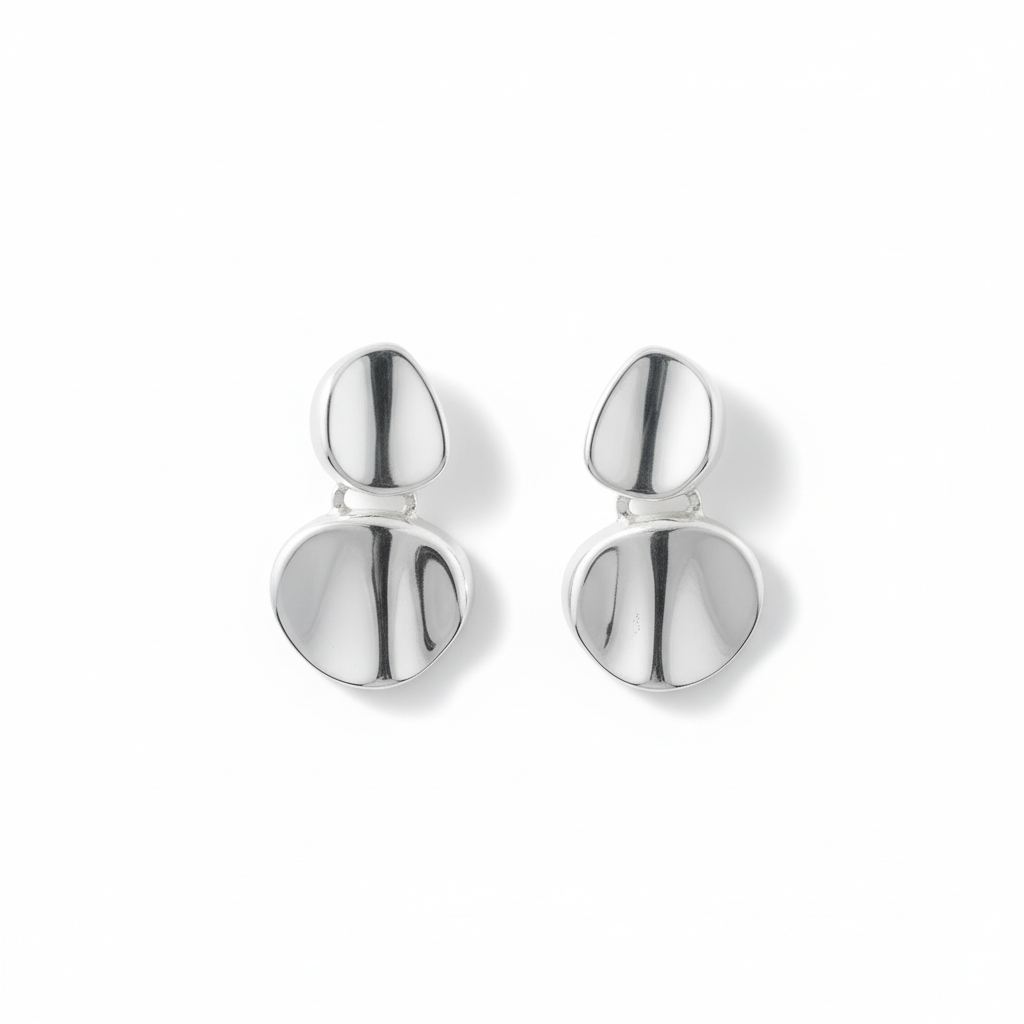 Sterling Silver Concave Disc Drop Earrings