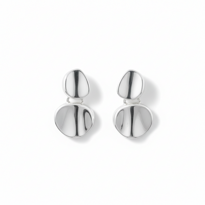 Sterling Silver Concave Disc Drop Earrings