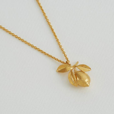 Alex Monroe 22ct Gold Vermeil Large Lemon and Leaf Necklace - Rococo Jewellery