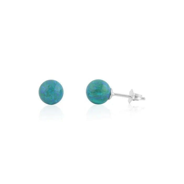 Lavan Sterling Silver Forest Green Opal Bead Stud Earrings