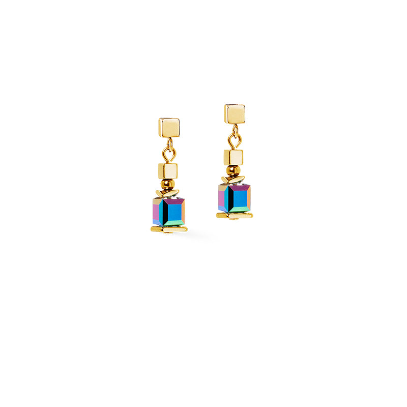 Coeur De Lion Sparkling Cubes Gold Multicolour Earrings