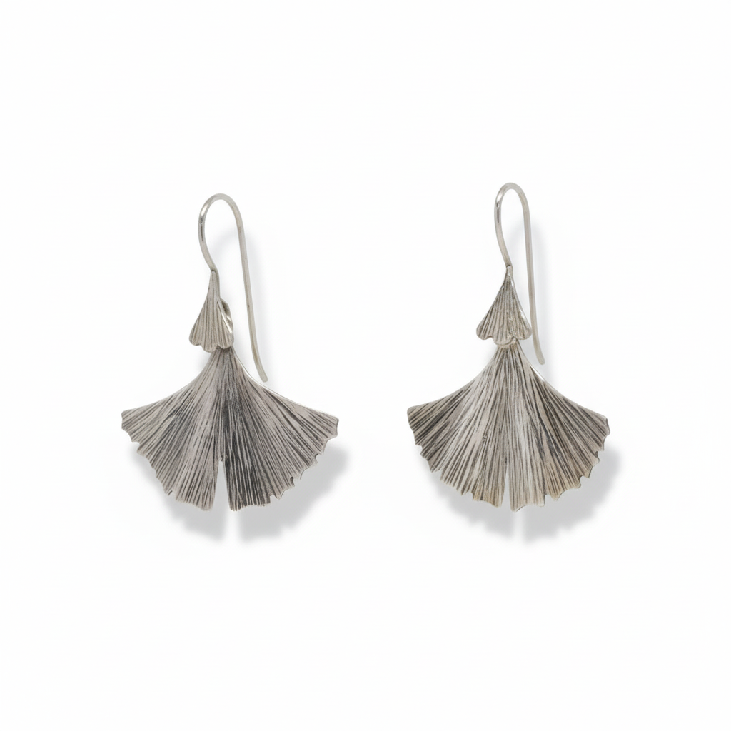 Sterling Silver Textured Gingko Leaf Earrings