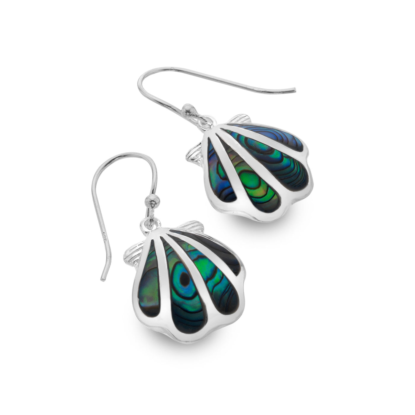 Sea Gems Sterling Silver Paua Shell Inlay Scallop Drop Earrings