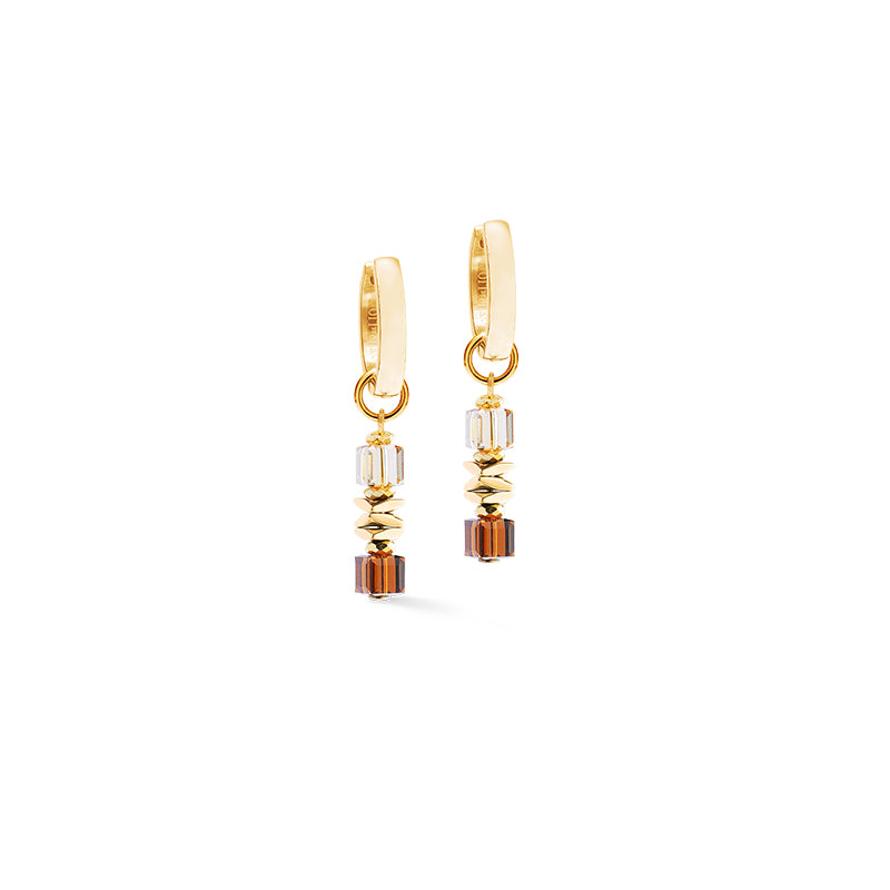 Coeur De Lion Hoop Wave Cube Flow Gold Brown Hoop Drop Earrings