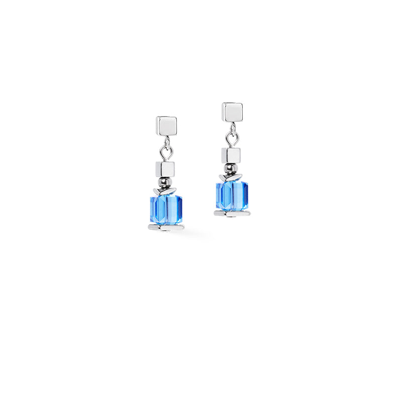Coeur De Lion Sparkling Cubes Fusion Silver Blue Chain Earrings