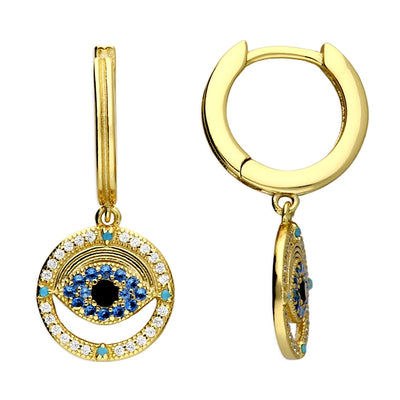 14ct Gold Plated Silver Cubic Zirconia Evil Eye Earrings