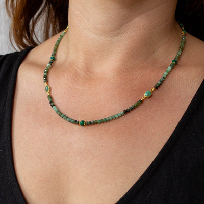 Gold and Emerald Beaded Necklace