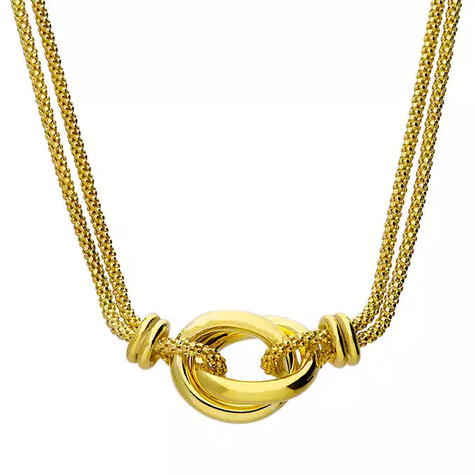 18ct Gold Plated Silver Entwined Knotted Rings Necklace