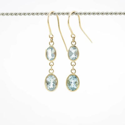 9k Yellow Gold Aquamarine Drop Earrings