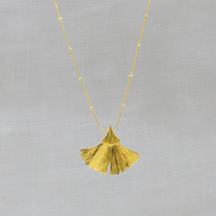 18ct Gold Vermeil Textured Gingko Leaf Pendant Necklace