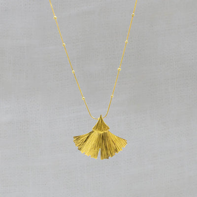 18ct Gold Vermeil Textured Gingko Leaf Pendant Necklace