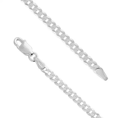A sterling silver flat curb chain necklace with a clasp closure.