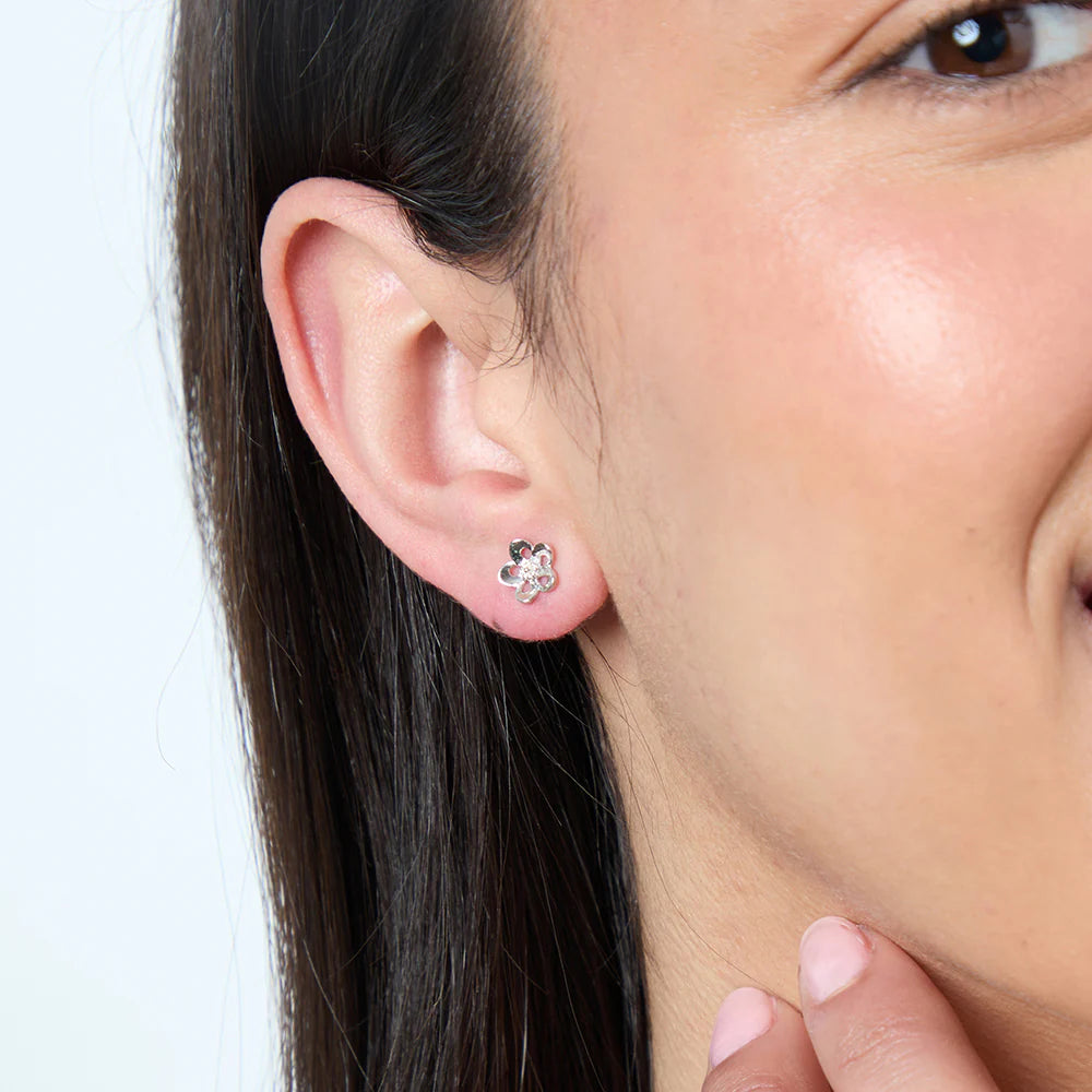 Sterling Silver and Cubic Zirconia Flower Studs