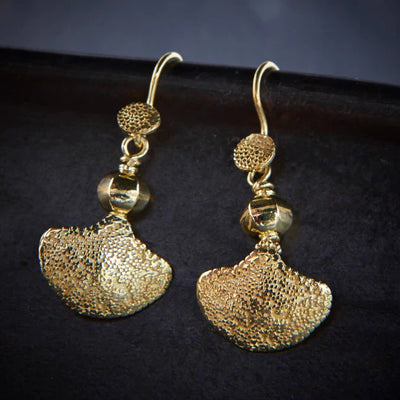 18ct Gold Vermeil Granulation Fossil Drop Earrings