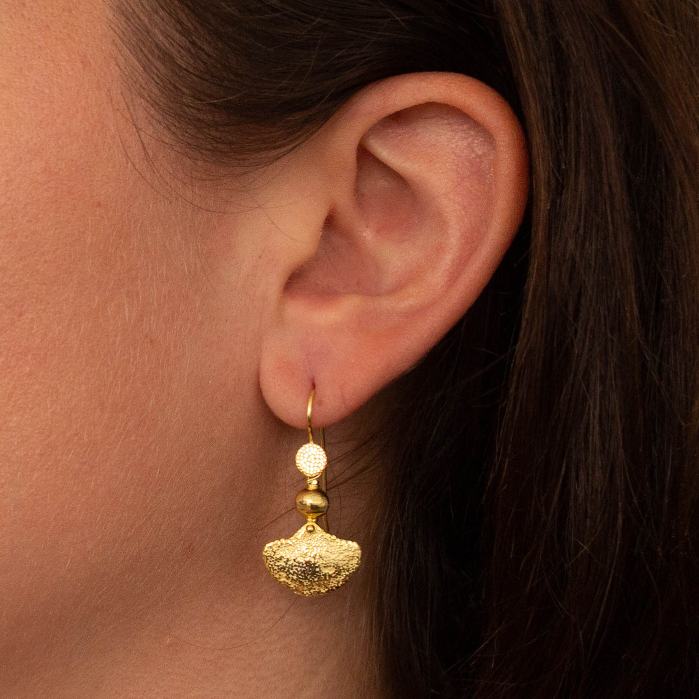 18ct Gold Vermeil Granulation Fossil Drop Earrings