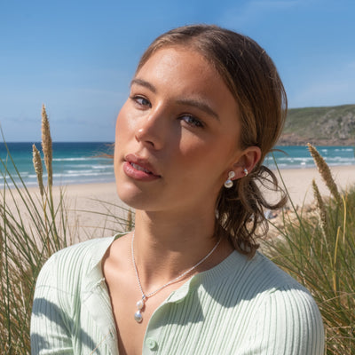 Sea Gems Silver Shell and Freshwater Pearl Stud Drop Earrings