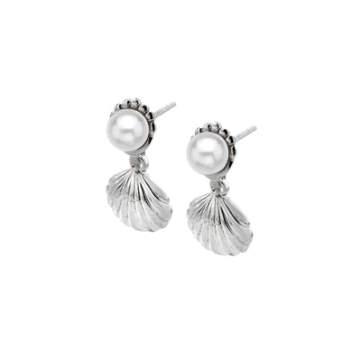 Sea Gems Silver Shell and Freshwater Pearl Stud Drop Earrings