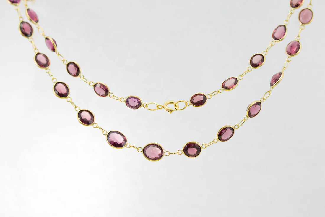 9ct Yellow Gold Garnet Graduated Line Necklace