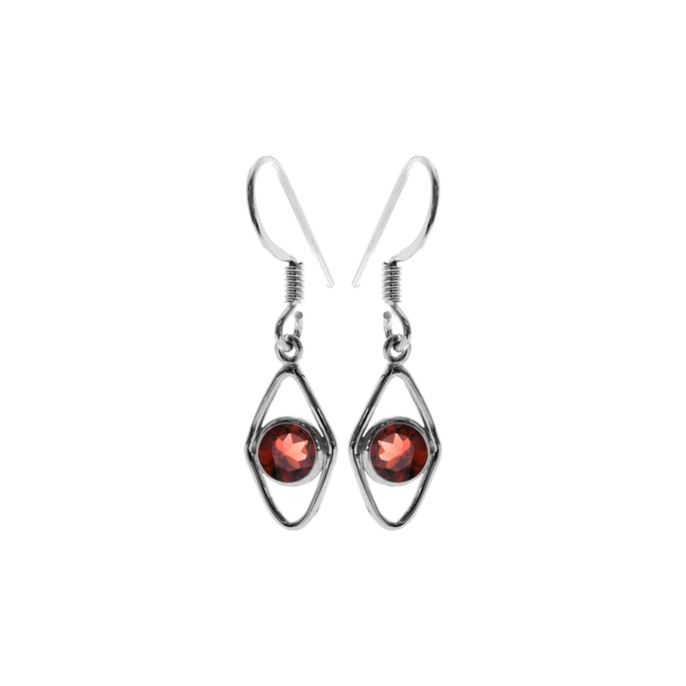 Sterling Silver Garnet Kite Drop Earrings