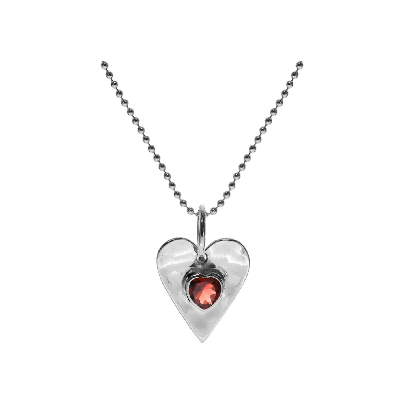 Sterling Silver Garnet Heart Pendant