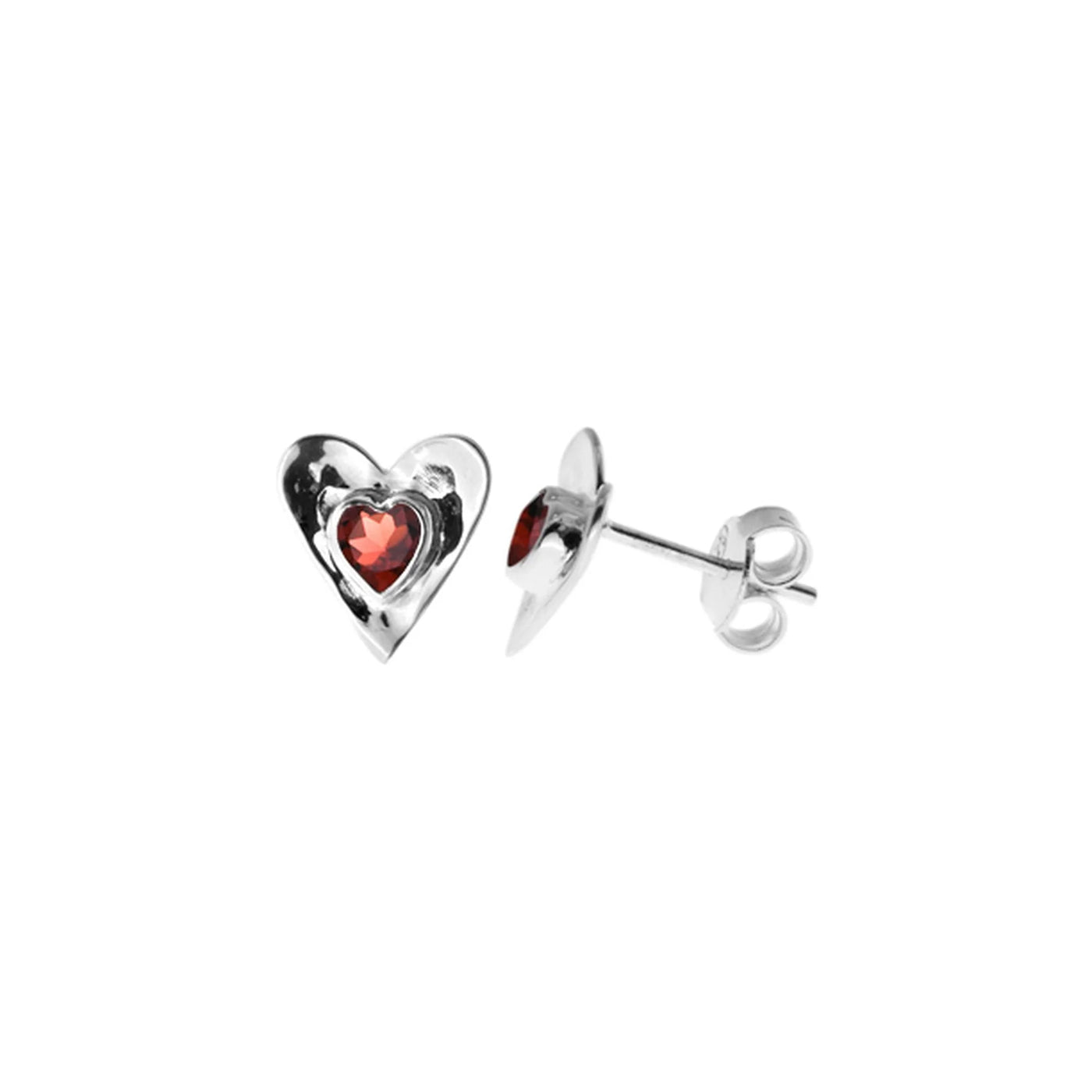 Sterling Silver Garnet Heart Stud Earrings