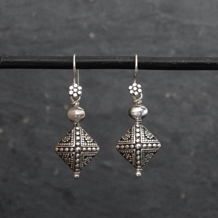 Sterling Silver Geometric Granulation Drop Earrings