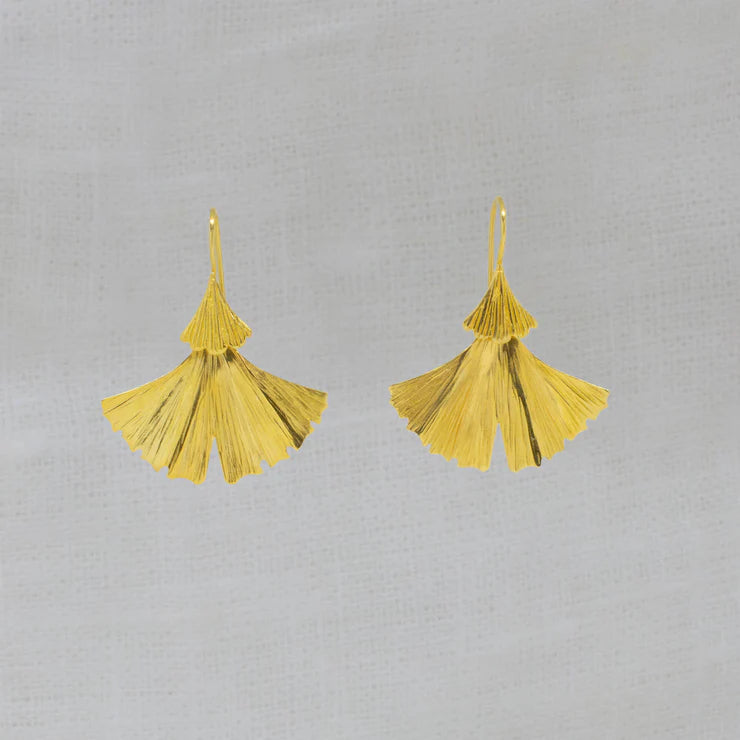 18ct Gold Vermeil Gingko Textured Drop Earrings