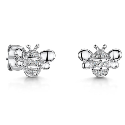 Jools Sterling Silver CZ Bee Stud Earrings - Rococo Jewellery