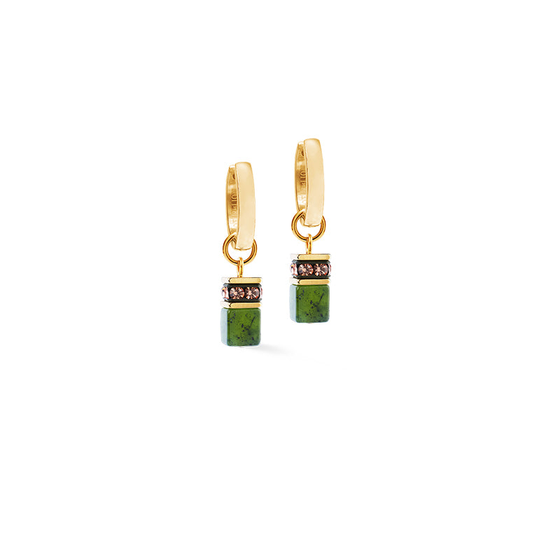 Coeur De Lion GeoCUBE® Chunky Gold Green Chain Hoop Earrings