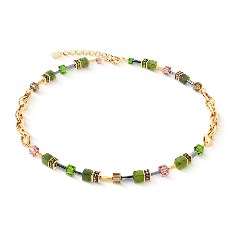 Coeur De Lion GeoCUBE® Chunky Gold Green Chain Necklace