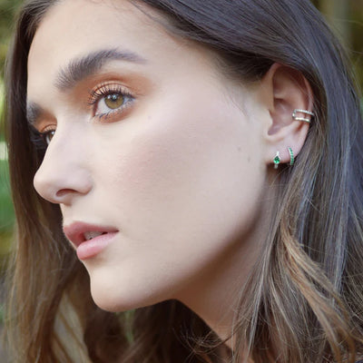 Scream Pretty Gold Green Zirconia Huggie Hoop Earrings