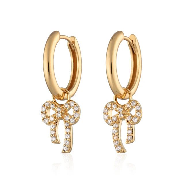 Scream Pretty Gold Vermeil Zirconia Bow Charm Hoop Earrings