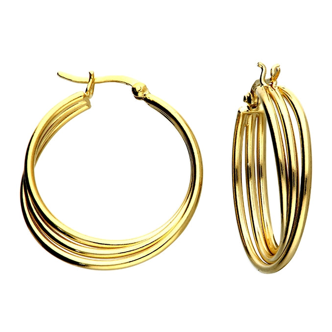 Gold Vermeil Triple Twisted Hinged Hoop Earrings