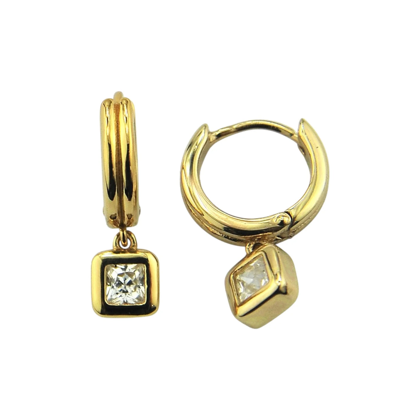 Gold Vermeil Cubic Zirconia Charm Huggie Earrings