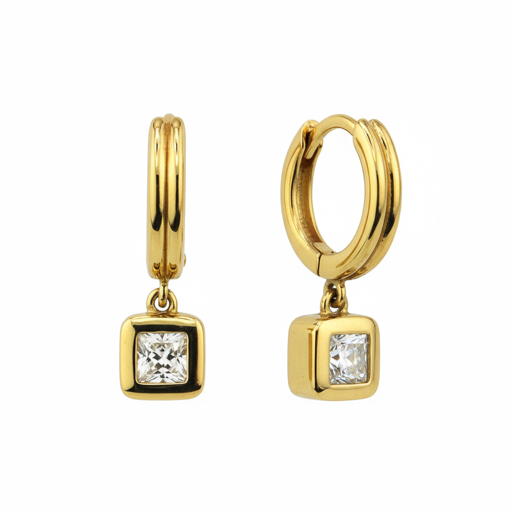 Gold Vermeil Cubic Zirconia Charm Huggie Earrings