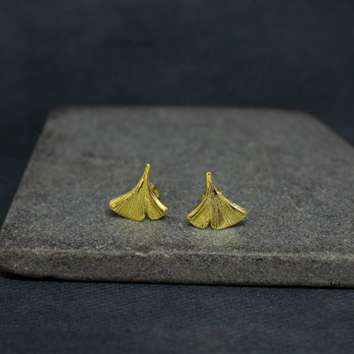 18ct Gold Vermeil Textured Ginkgo Leaf Stud Earrings