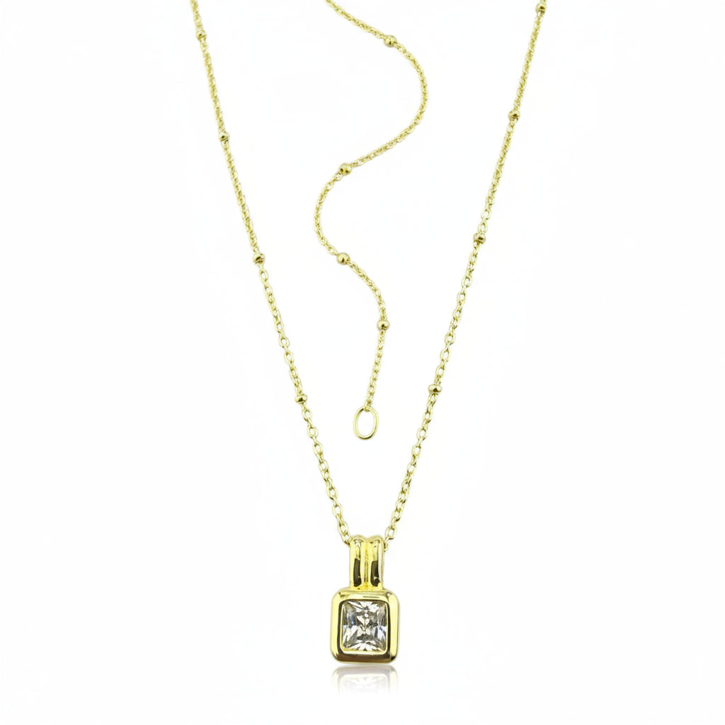 Gold Vermeil Cubic Zirconia Square Pendant Necklace