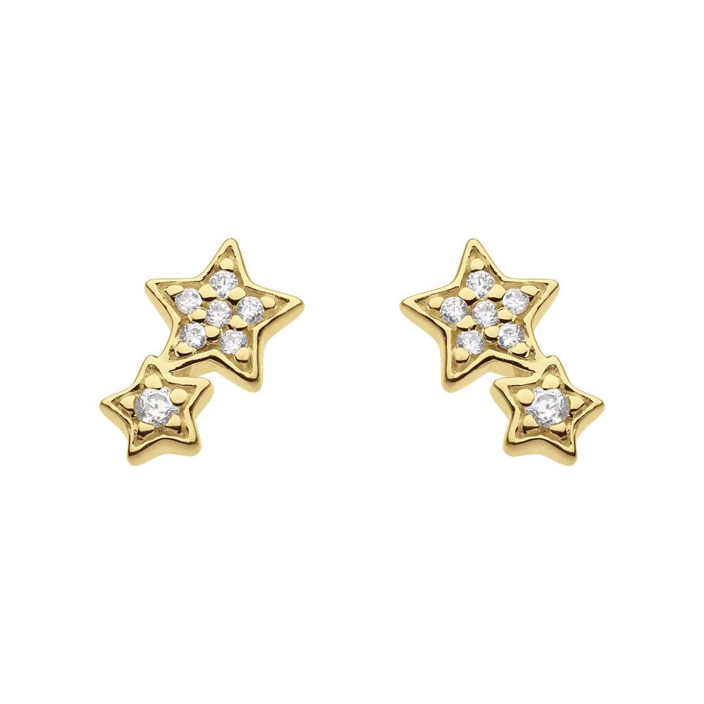 Gold Cubic Zirconia Double Star Stud Earrings - Rococo Jewellery