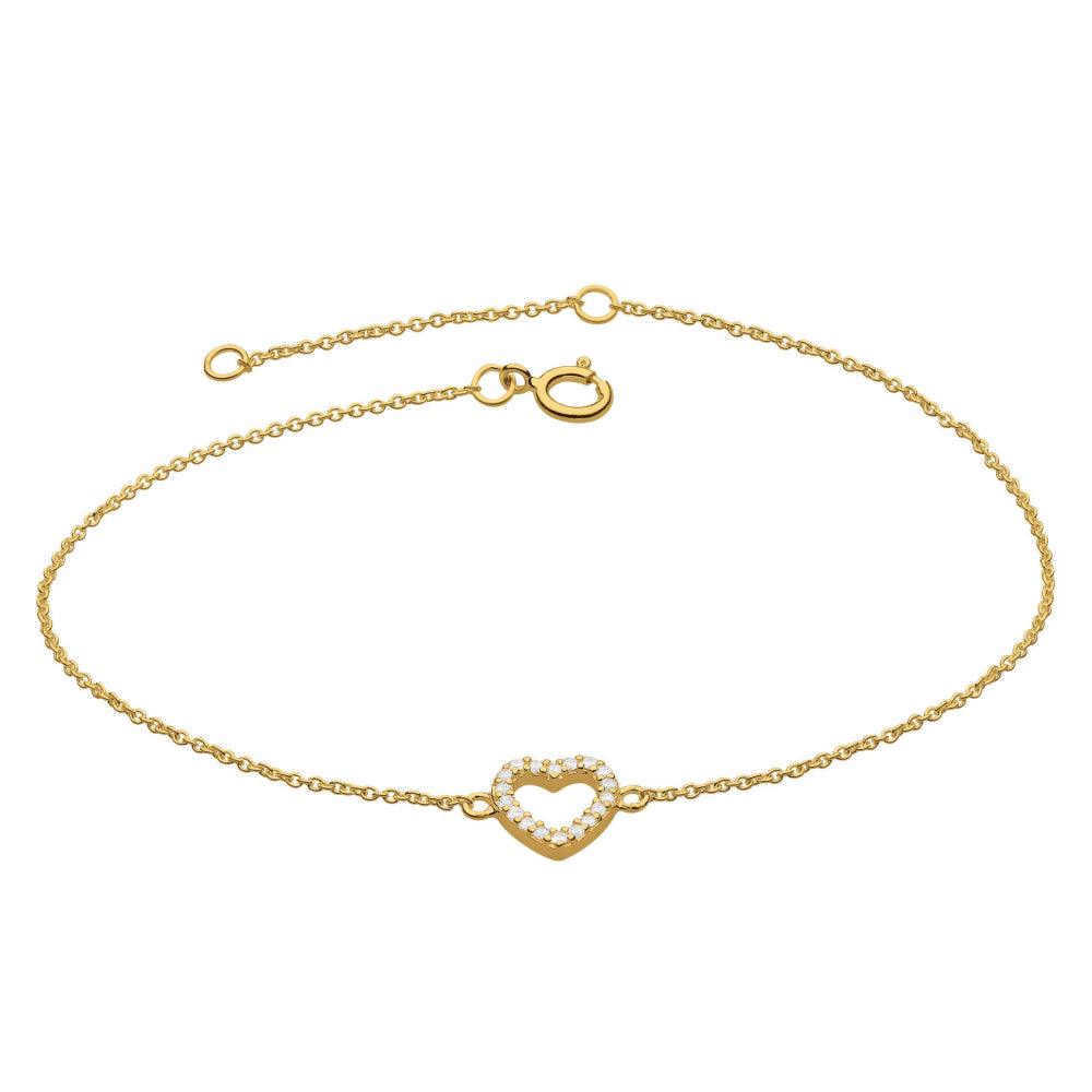 Gold Cubic Zirconia Open Heart Bracelet - Rococo Jewellery