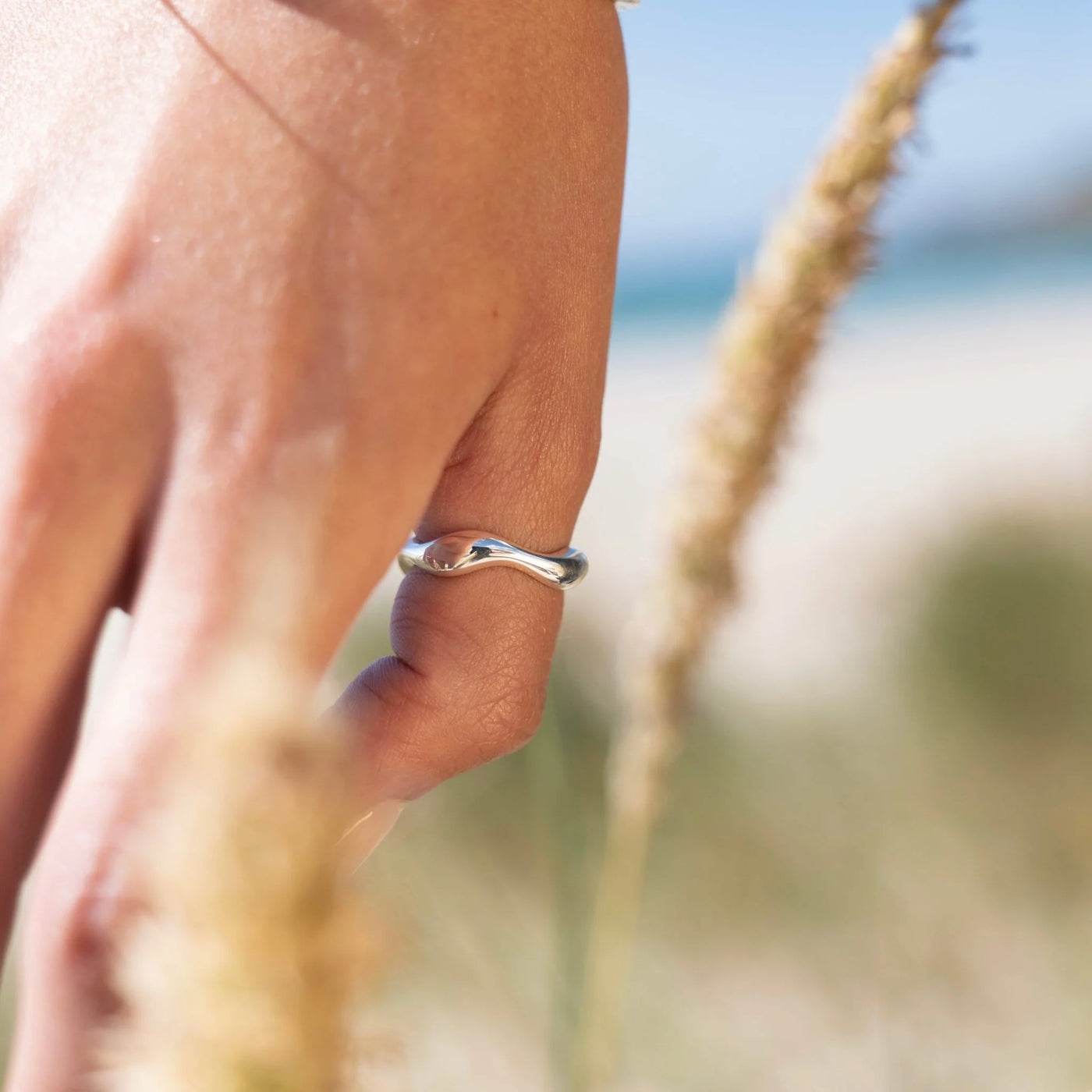 Sea Gems Sterling Silver Smooth Wave Ring