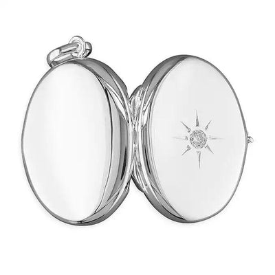 Sterling Silver Cubic Zirconia Oval Locket - Rococo Jewellery