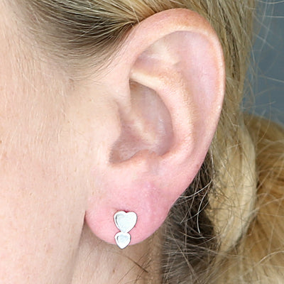 Sterling Silver Small & Large Heart Stud Earrings