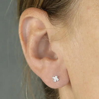 Silver Flower Stud Earrings with Cubic Zirconia Stone