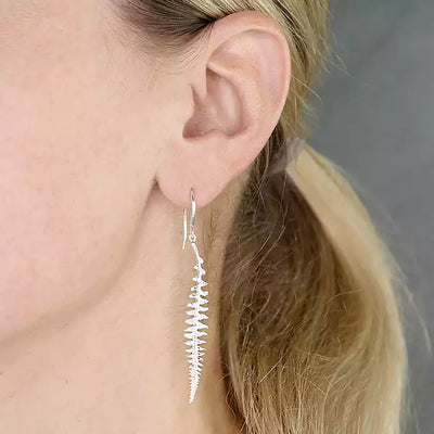 Sterling Silver Textured Fern Hook Drop Earrings