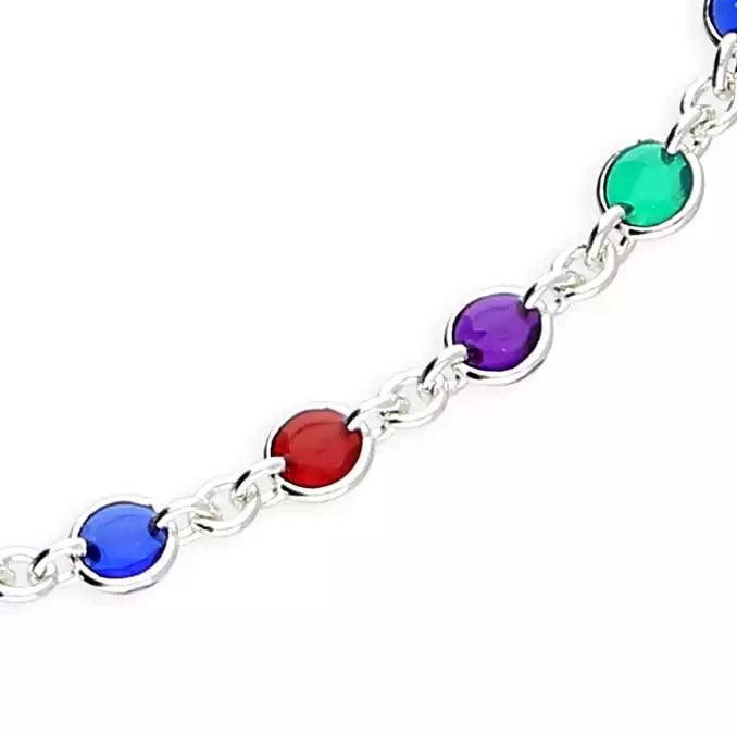 Sterling Silver Anklet with Multi Coloured Enamel Circles - Rococo Jewellery