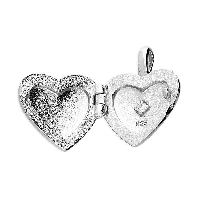 Sterling Silver Heart Locket and Cubic Zirconia Necklace - Rococo Jewellery