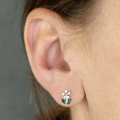 Sterling Silver Cubic Zirconia Flower Stud Earrings