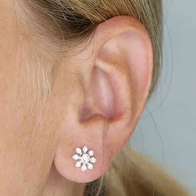 Sterling Silver Cubic Zirconia Flower Stud Earrings
