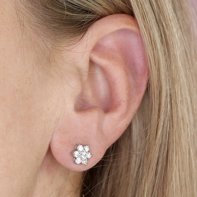 Sterling Silver Moissanite Flower Stud Earrings