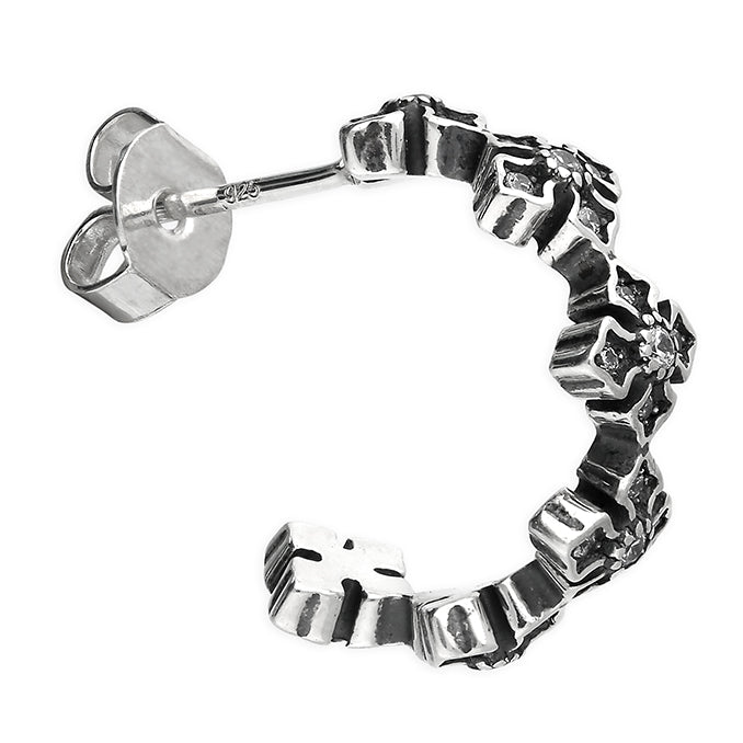 Sterling Silver Single Gothic Quatrefoil Hoop Earring